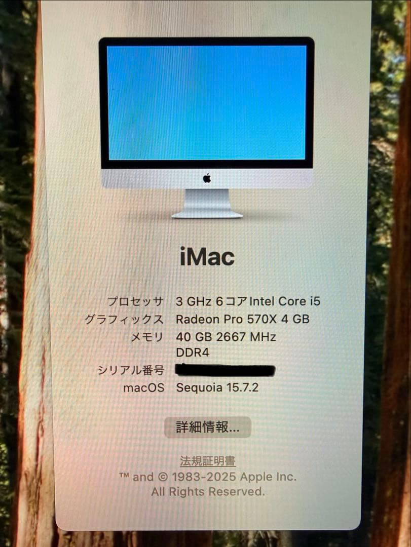iMac 27インチ 2019（メモリ40GB、ストレージ1TB）