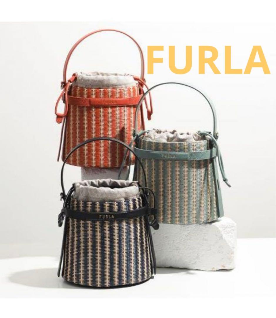 専用【FURLA】 MINI GIOVE ロゴ レザー バケットバック ブラック