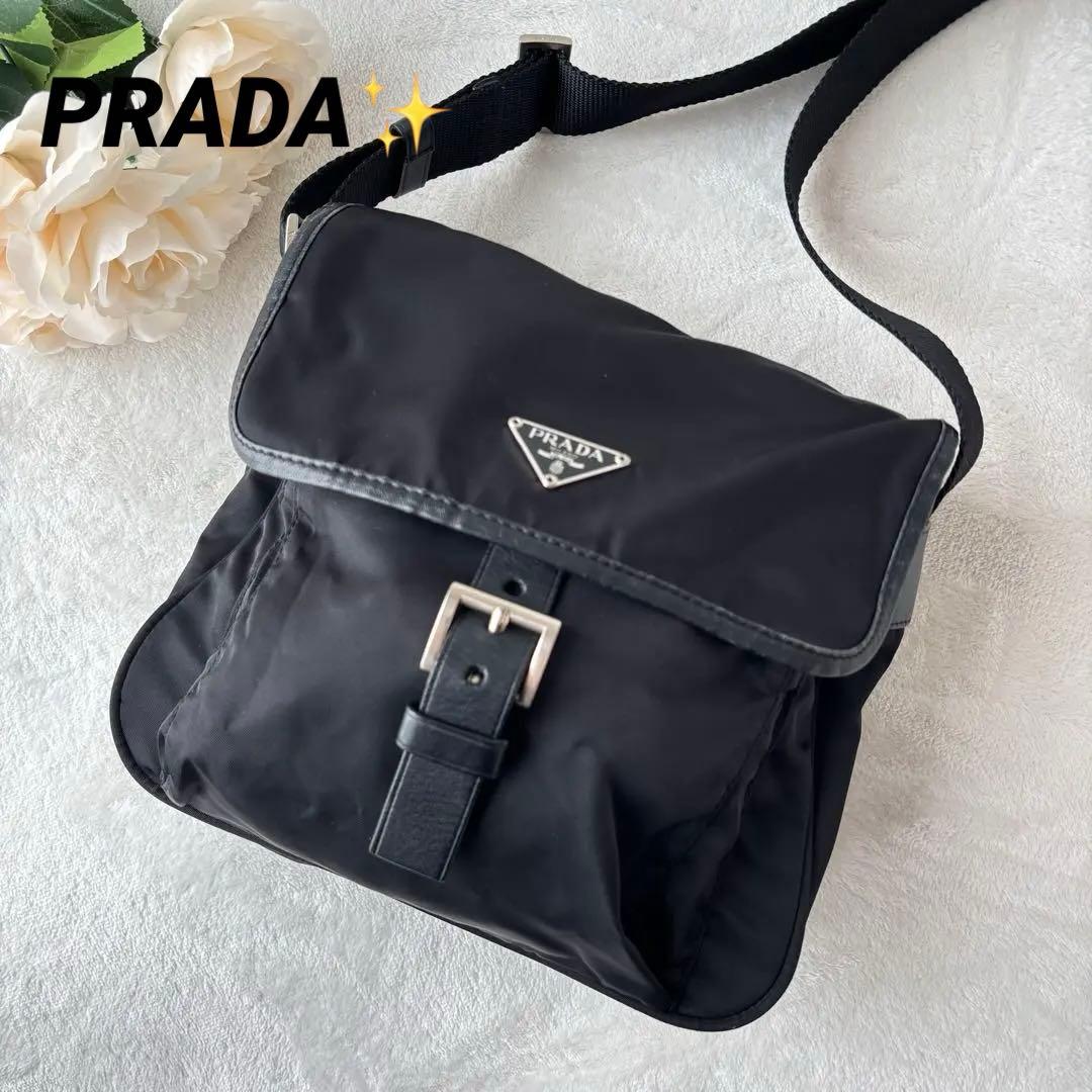 【極美品】PRADA プラダ ショルダーバッグ 三角ロゴ ナイロン フラップ