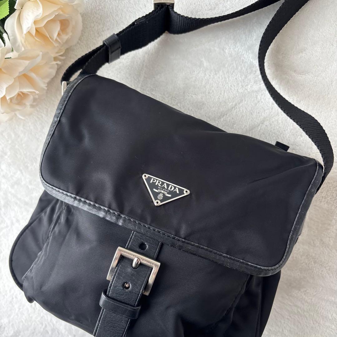 【極美品】PRADA プラダ ショルダーバッグ 三角ロゴ ナイロン フラップ