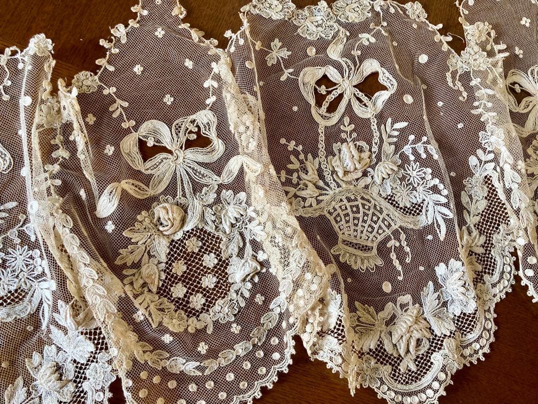 フランスアンティーク立体の花びら チュールレース ウエディング用 花かご&リース