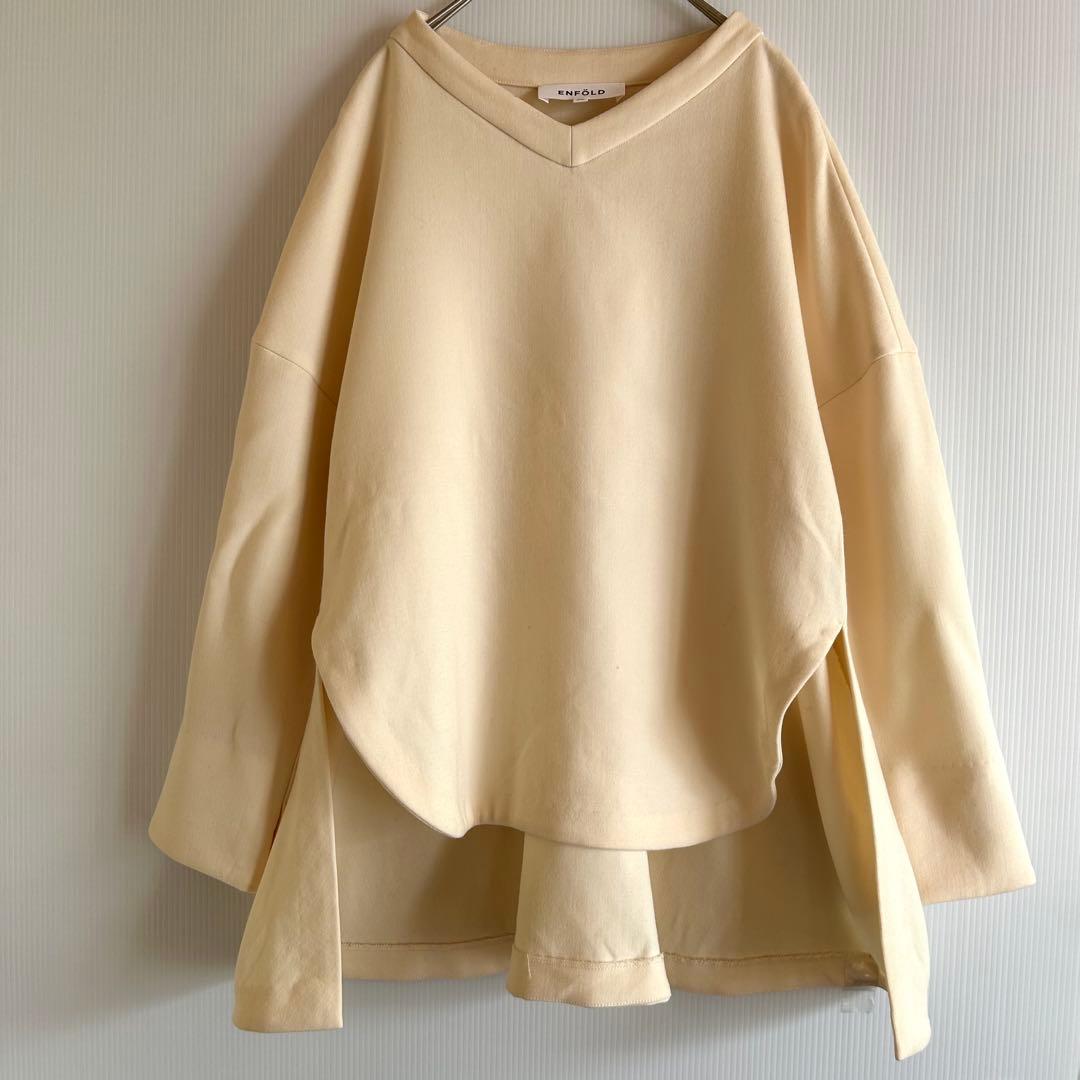 240エンフォルド 透けないストレッチウールゆったりフレアブラウス38アイボリー