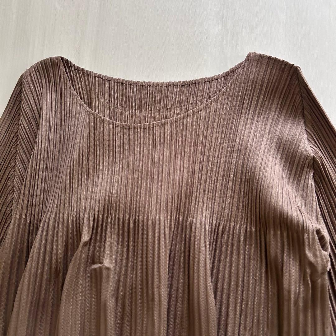 希少　PLEATS PLEASE チュニックワンピース　5部袖　茶