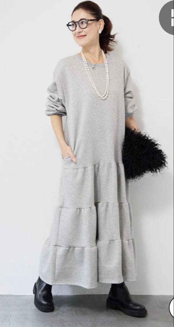 plus OTO.HA裏起毛ティアードスウェットワンピース　グレー