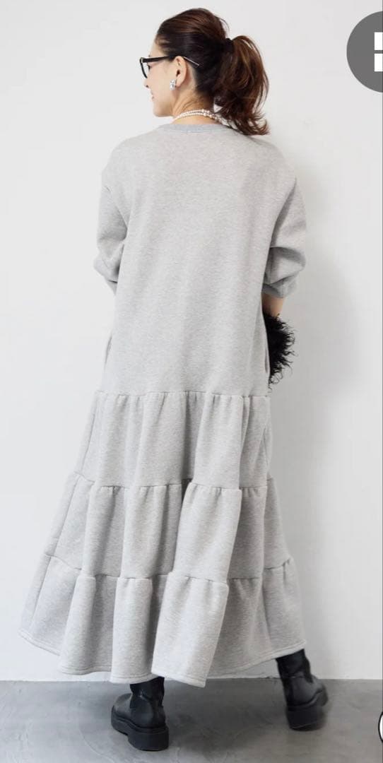 plus OTO.HA裏起毛ティアードスウェットワンピース　グレー