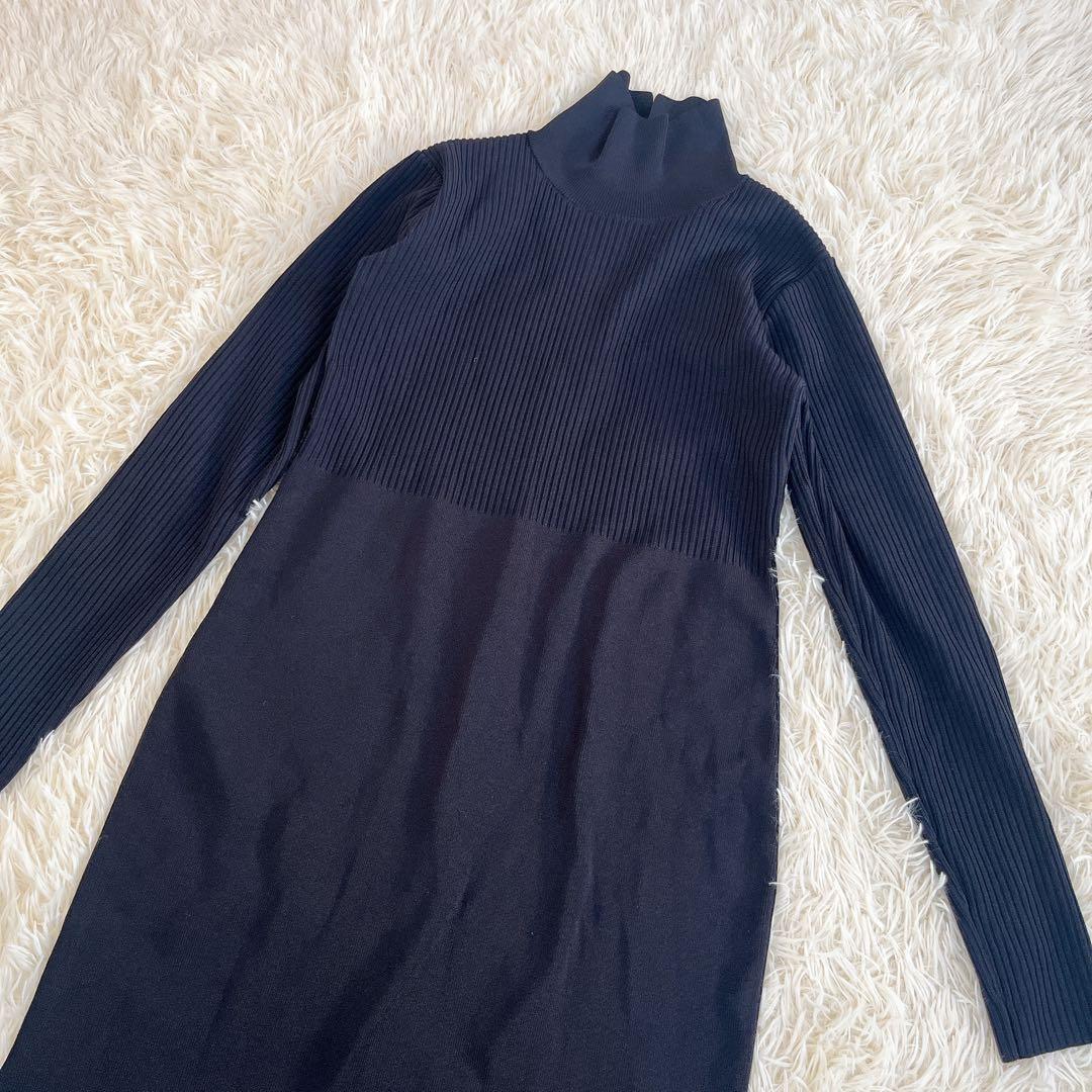 【美品】NOBLE　カラーブロックニットワンピース　リブ　マーメイド　ネイビーF