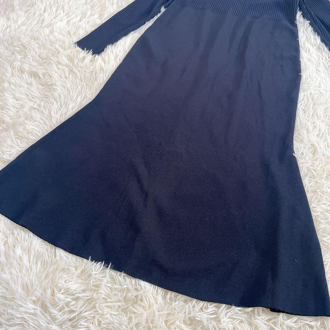 【美品】NOBLE　カラーブロックニットワンピース　リブ　マーメイド　ネイビーF