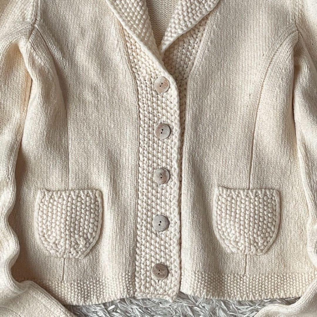 【美品】フォクシー ウールニットカーディガン ビスケット 襟付き アイボリー