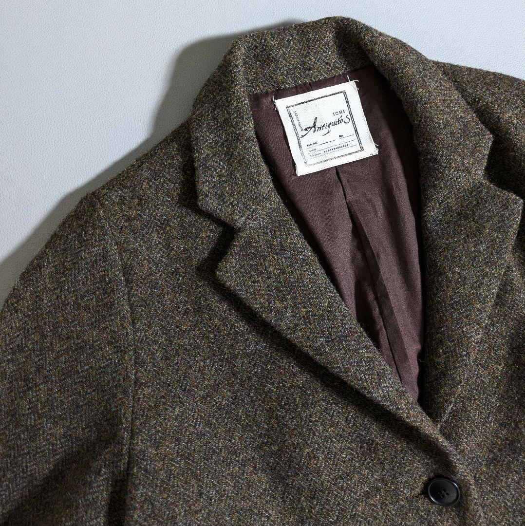 イチアンティークス／ヘリンボーン ミックスウールテーラードジャケット ブラウン