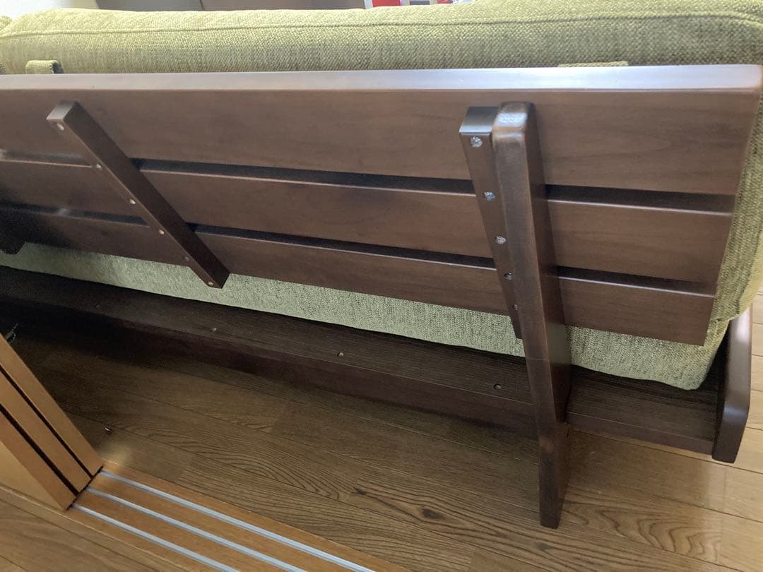 美品 平成家具（国産）　3人掛けソファ オットマン付（梱包送料込 直接引取歓迎）