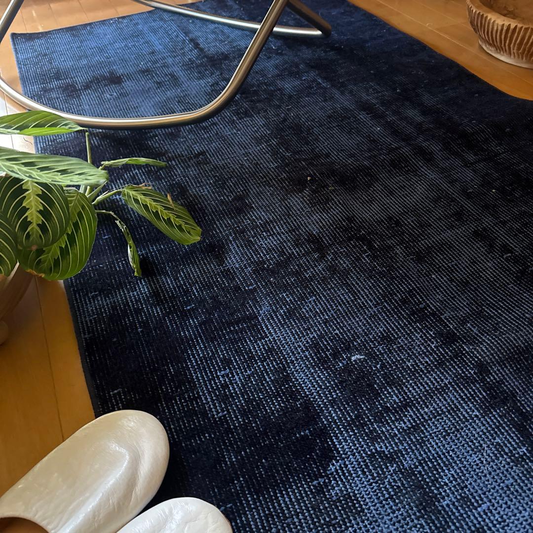 80.5×182 藍色オーバーダイ　ワンカラーラグ　トルコヴィンテージラグ