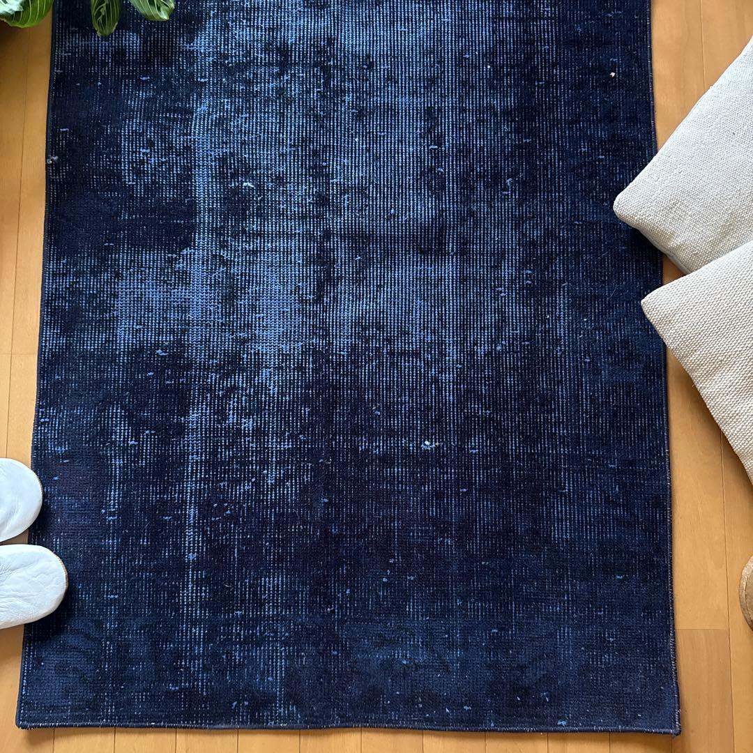 80.5×182 藍色オーバーダイ　ワンカラーラグ　トルコヴィンテージラグ