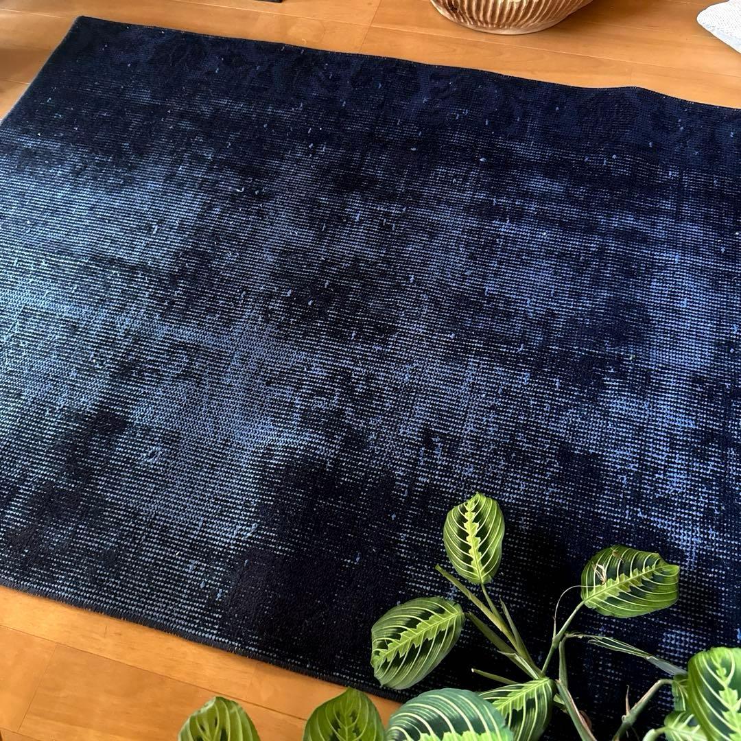 80.5×182 藍色オーバーダイ　ワンカラーラグ　トルコヴィンテージラグ