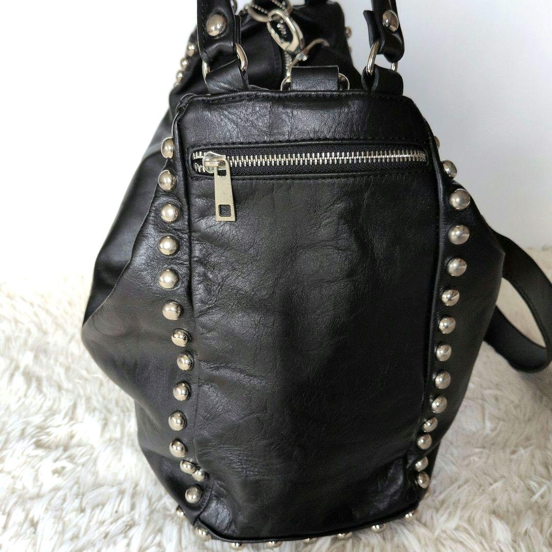 【新品】イタリア製本革スタッズバック レザーブラック2wayバッグ