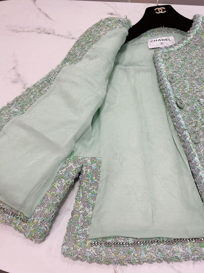 シャネル　CHANEL ジャケット　グリーンツイード