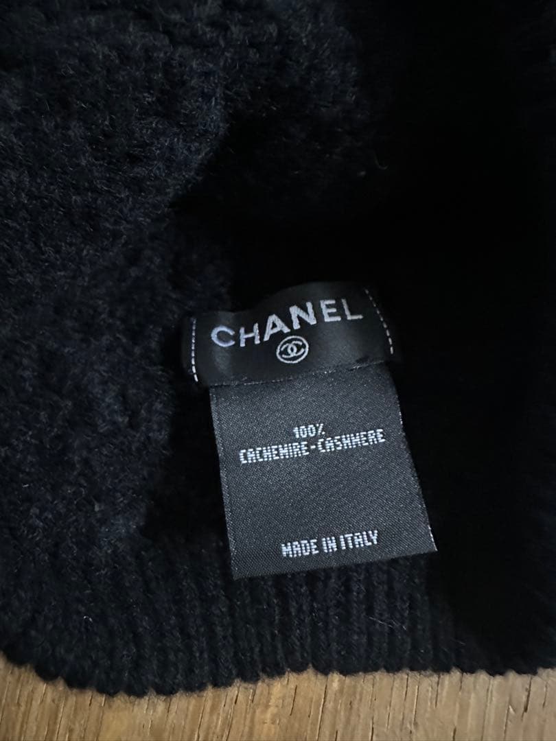 CHANEL カシミヤ バイカラーCCロゴデザインニット帽　ニットキャップ