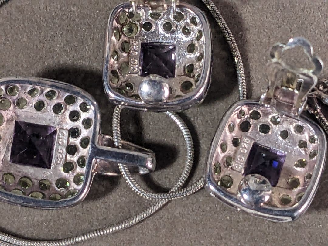 ヴィンテージ　アメジスト　ペリドット　ネックレス　イヤリング