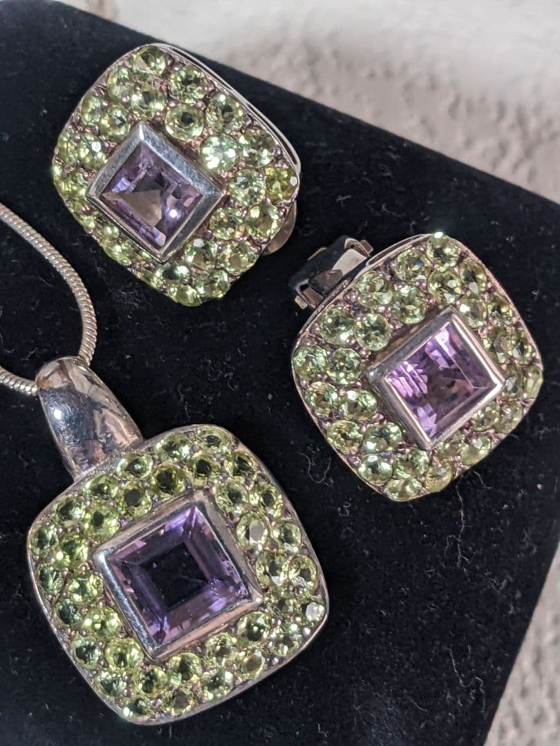 ヴィンテージ　アメジスト　ペリドット　ネックレス　イヤリング