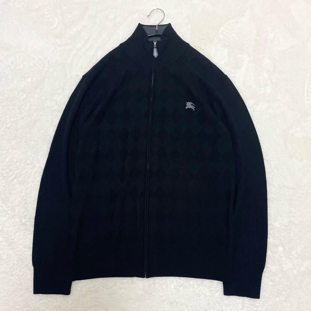 【美品】バーバリーブラックレーベル ドライバーズニット アーガイル ブラック L