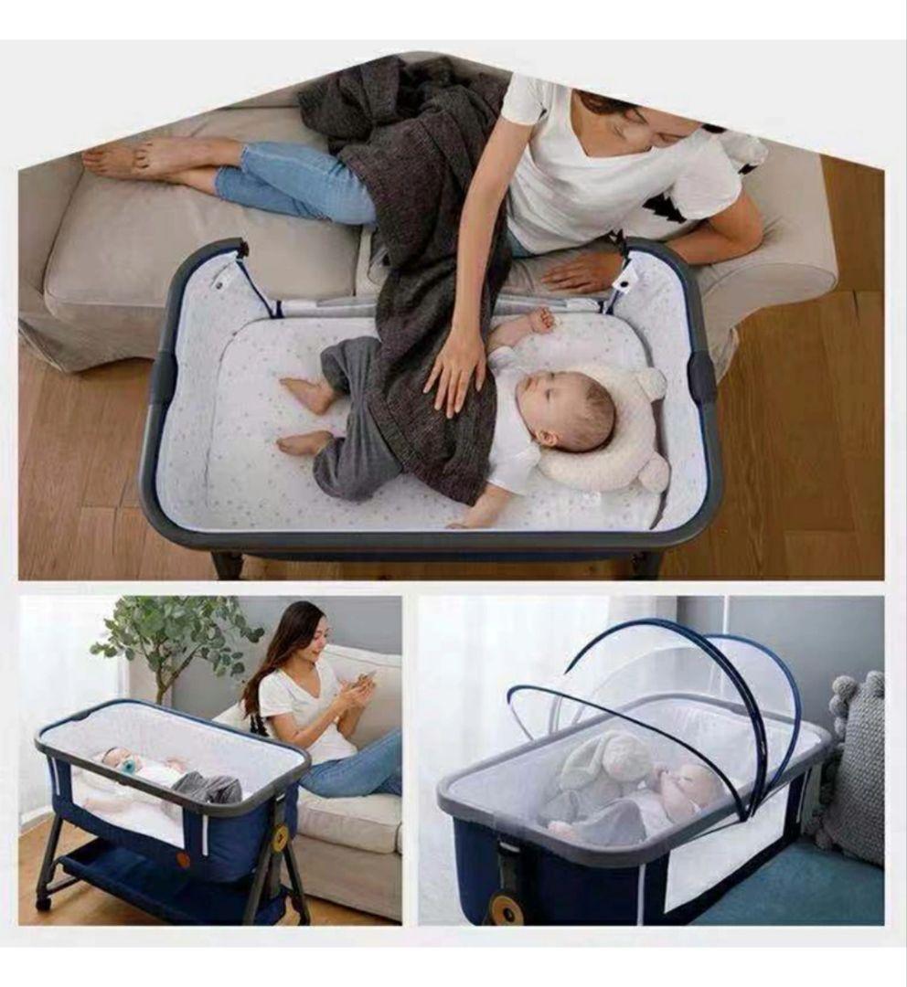 HZDMJ ベビーベッド タイニーサイズ　 高さ調整可　ゆりかごにも　ネットあり