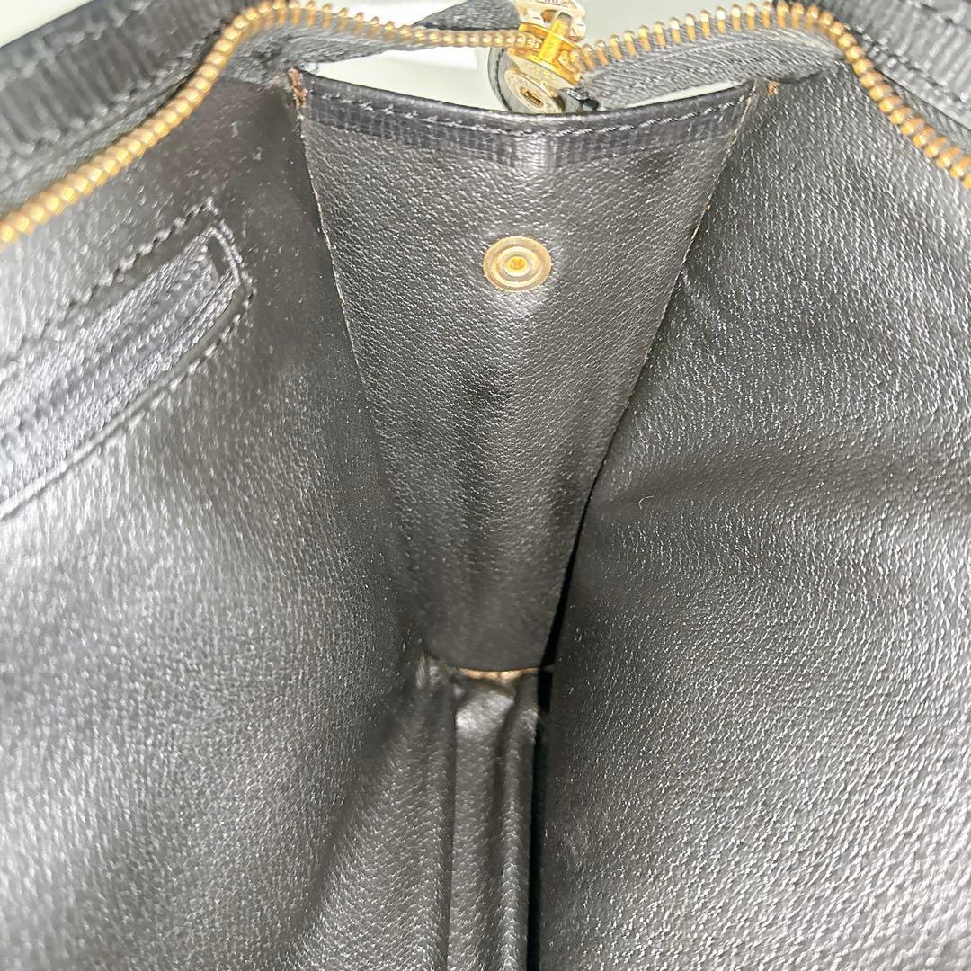 セリーヌ クラッチ セカンド バッグ マカダム ロゴ 本革 黒 ゴールド金具