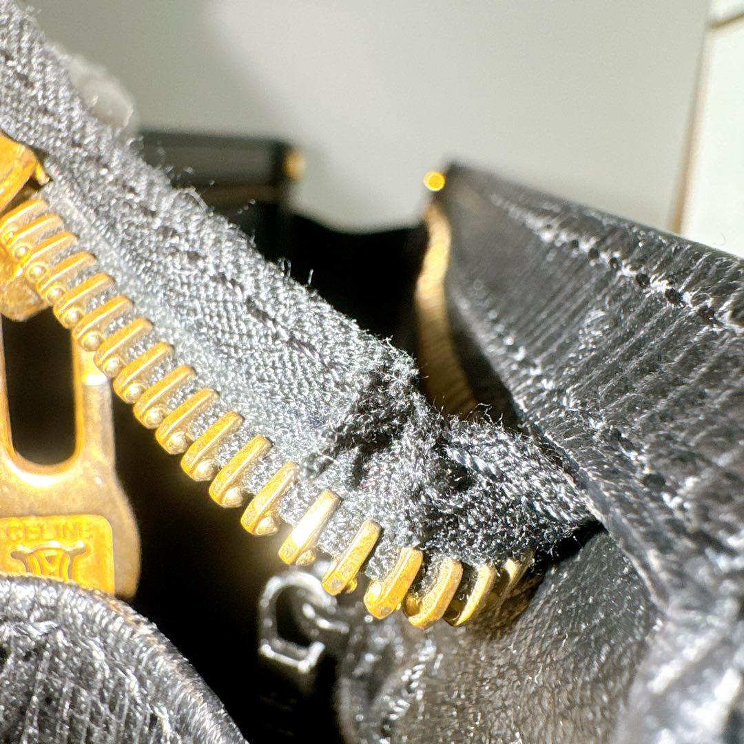 セリーヌ クラッチ セカンド バッグ マカダム ロゴ 本革 黒 ゴールド金具