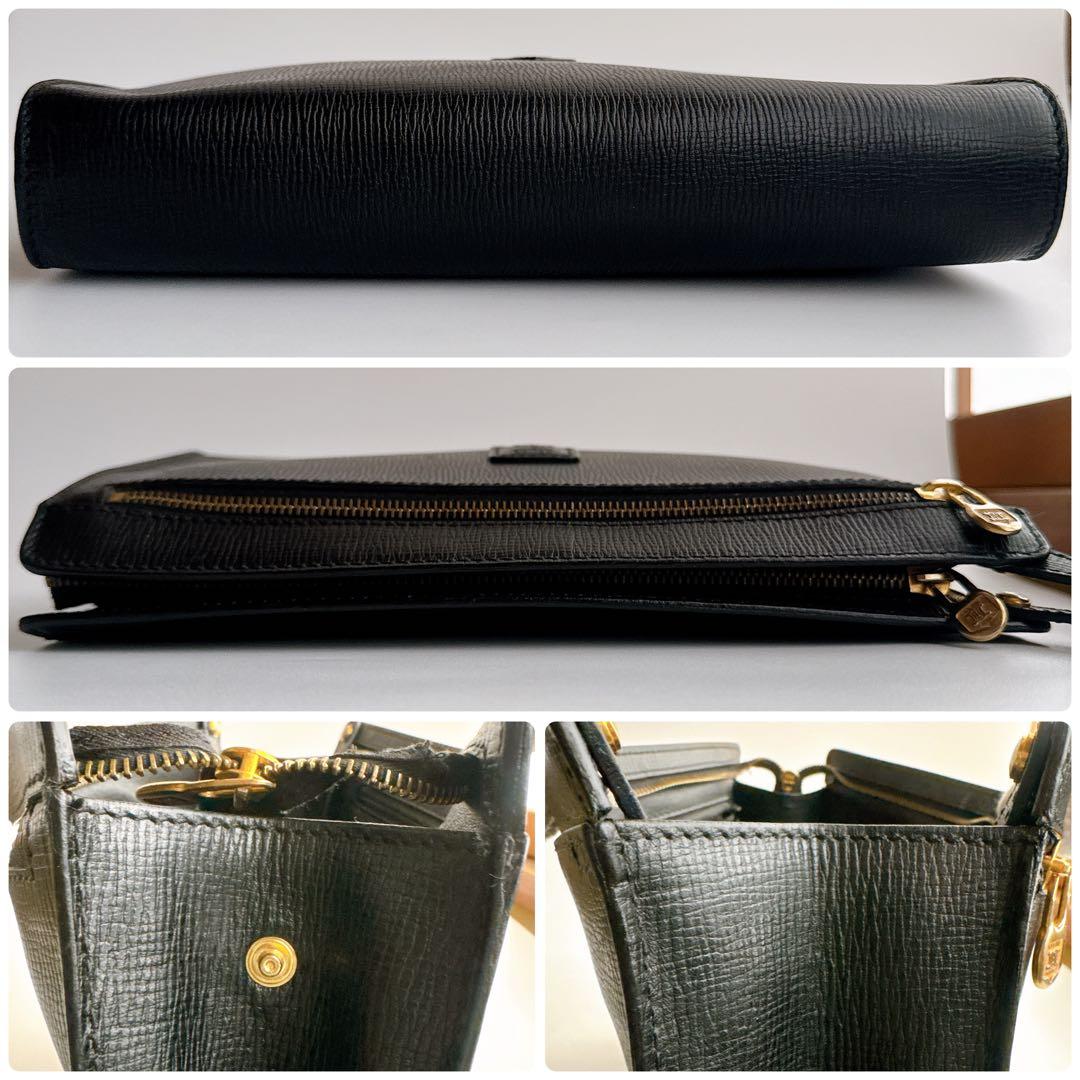 セリーヌ クラッチ セカンド バッグ マカダム ロゴ 本革 黒 ゴールド金具