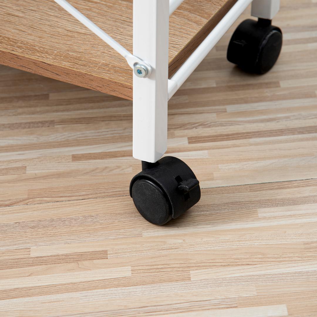 【ナチュラル】パソコンデスクキャスター付きで移動可能ラック付きデスクワークデスク