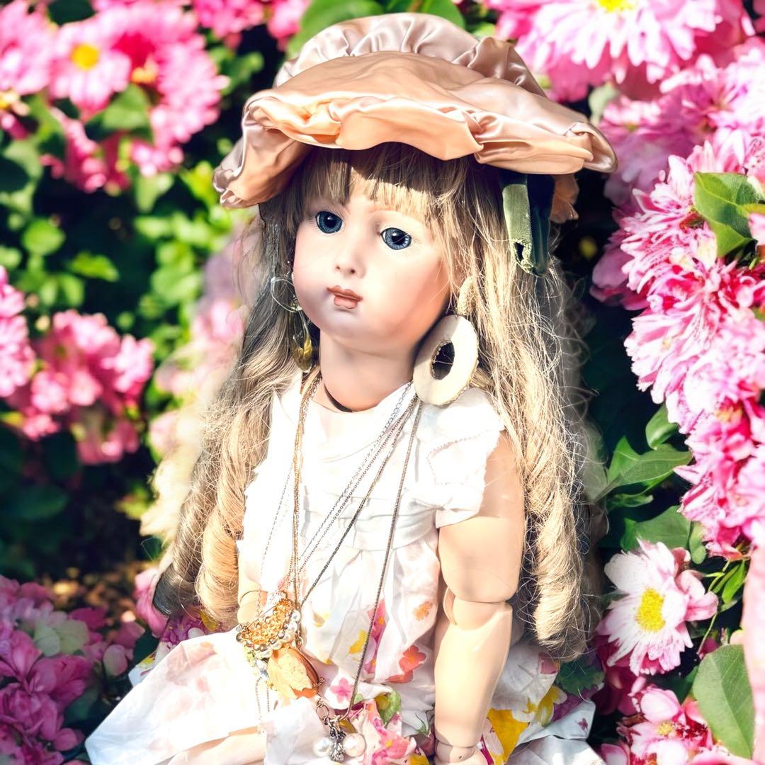 ビスクドール ロングフェイス ジュモー 作家様 ワンピース ドレス ボネ アクセ