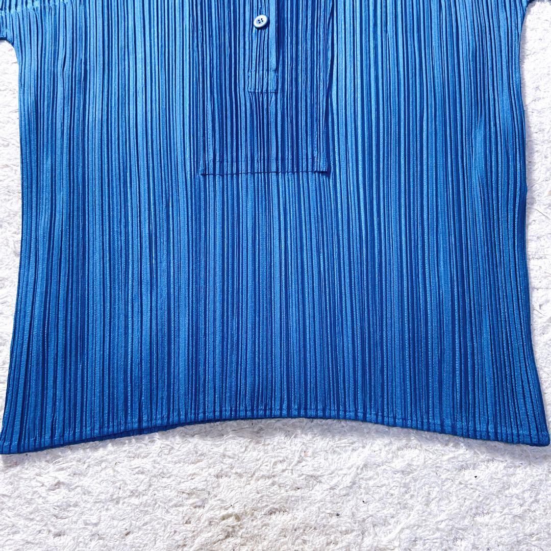 プリーツプリーズ　イッセイミヤケ　クルーネックカットソー　ブルー　size3