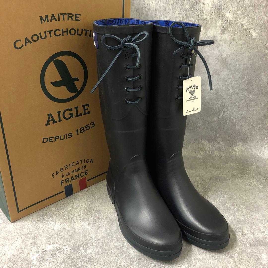 フォロー割■AIGLE BLUEBLUレインブーツ ネイビー ハリランH.R.M