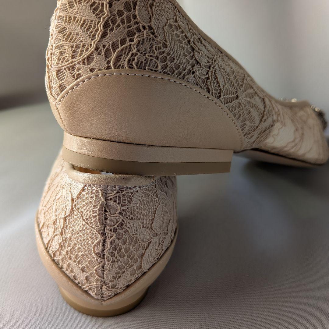 美品　PIPPICHIC ビジュー レース フラットシューズ