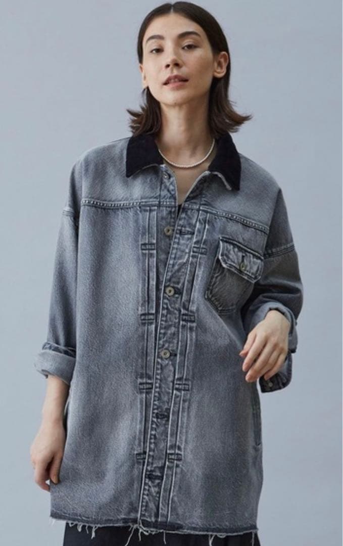 美品　アッパーハイツ ルーズデニムジャケット　Gジャン　グレー　ブラック　別注