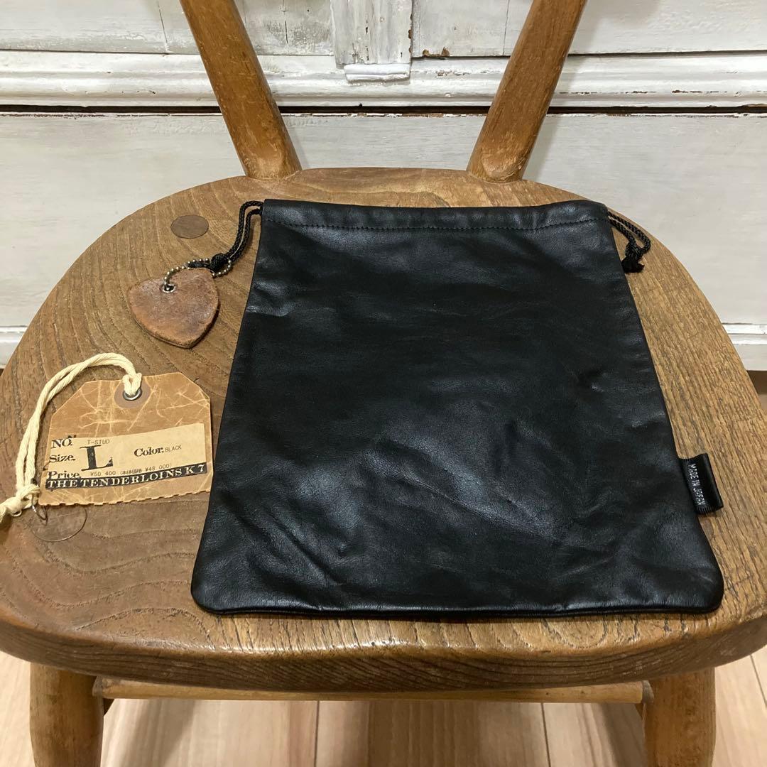 TENDERLOIN×PORTER レザー ポーチ L ブラック 巾着