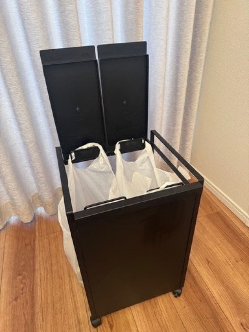 tower ゴミ箱　蓋付き 目隠し　ダストワゴン 2分別 ブラック