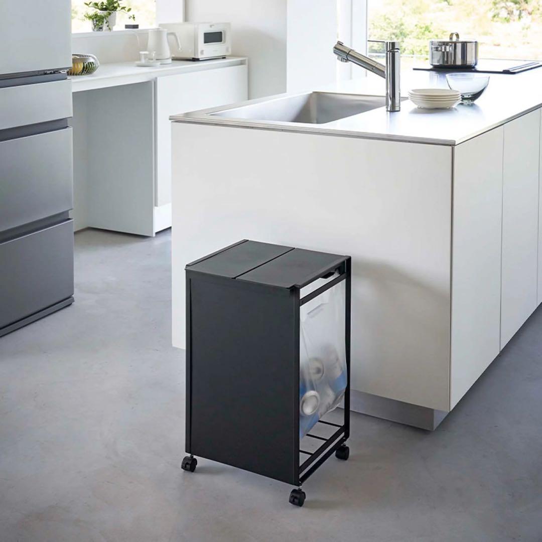 tower ゴミ箱　蓋付き 目隠し　ダストワゴン 2分別 ブラック