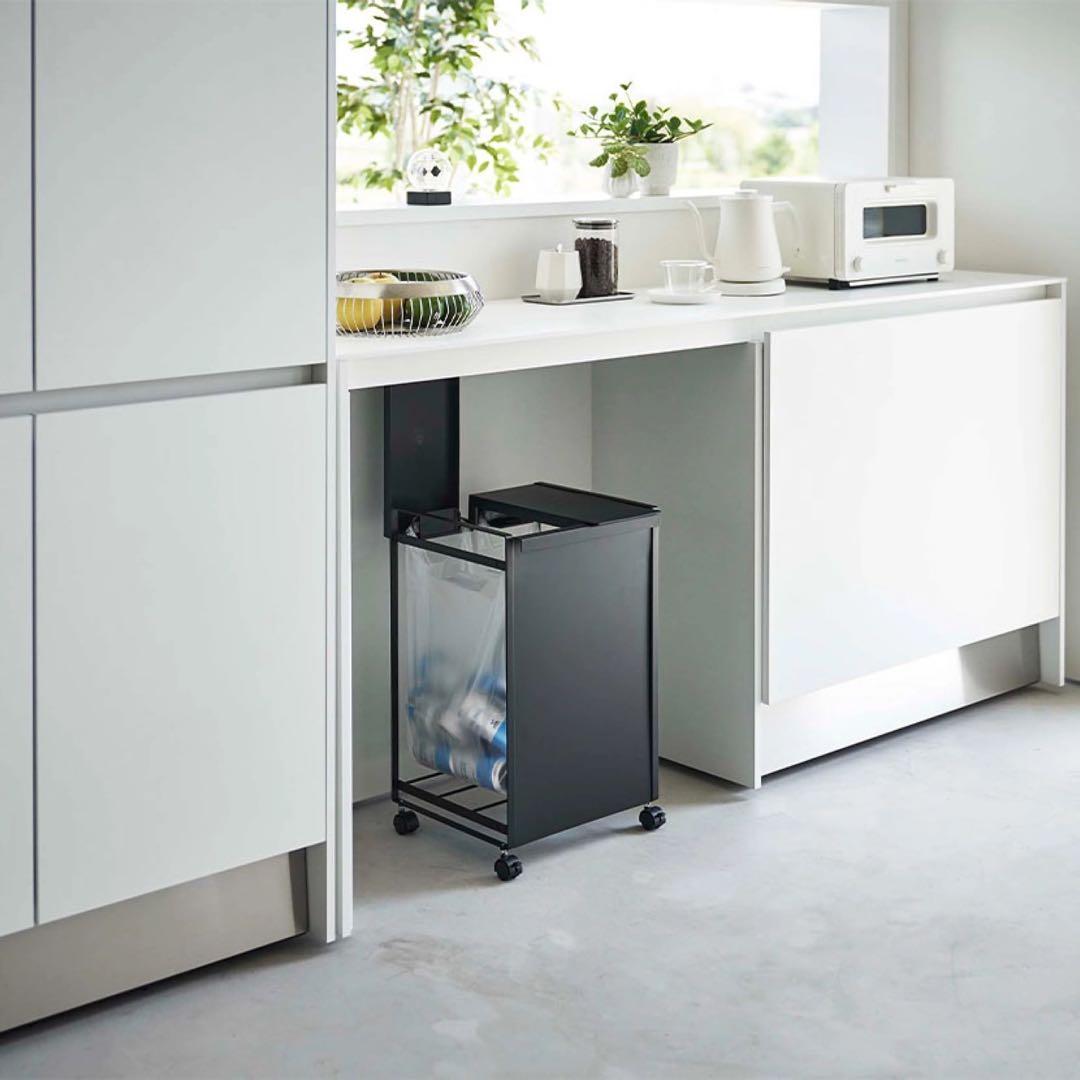 tower ゴミ箱　蓋付き 目隠し　ダストワゴン 2分別 ブラック