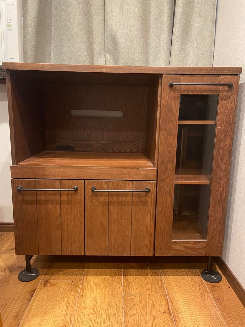 LOWYA コンセント付 食器棚 レンジ台 ブラウン