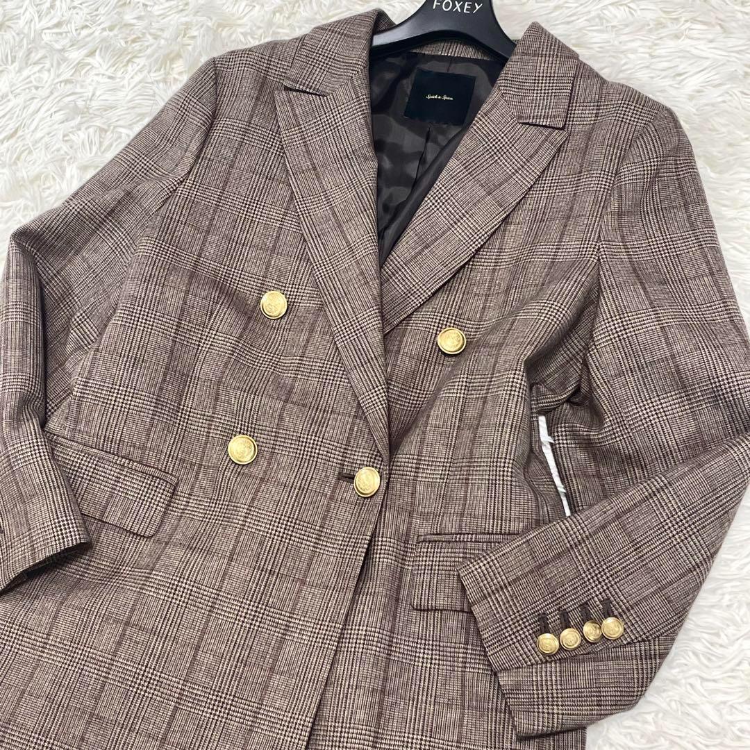 未使用級 ✨現行✨Spick&Span ウール先染め ダブルジャケット 金ボタン