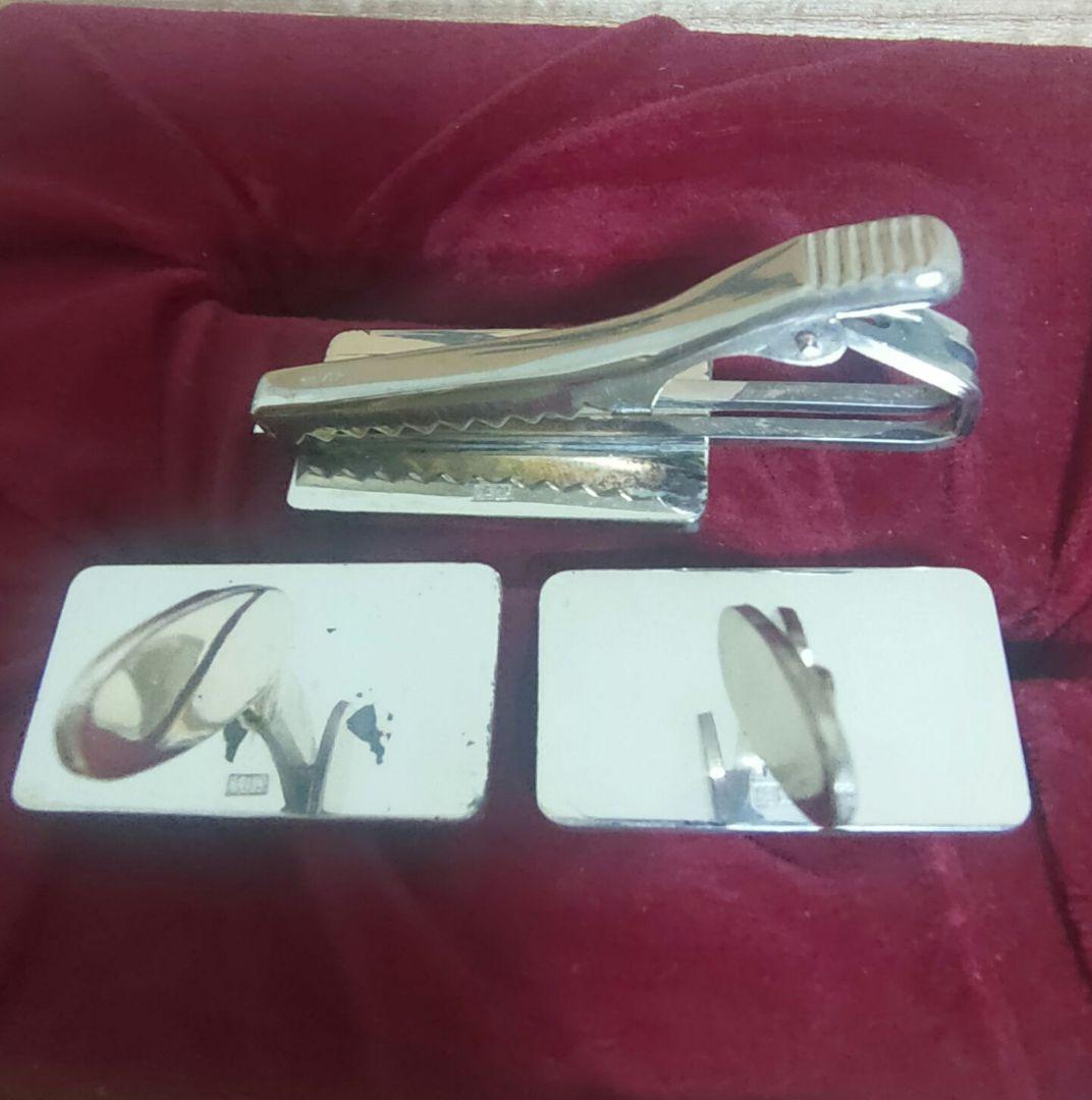 ★純銀製ライオンカフスボタン（カフリンクス）とネクタイピンのセット