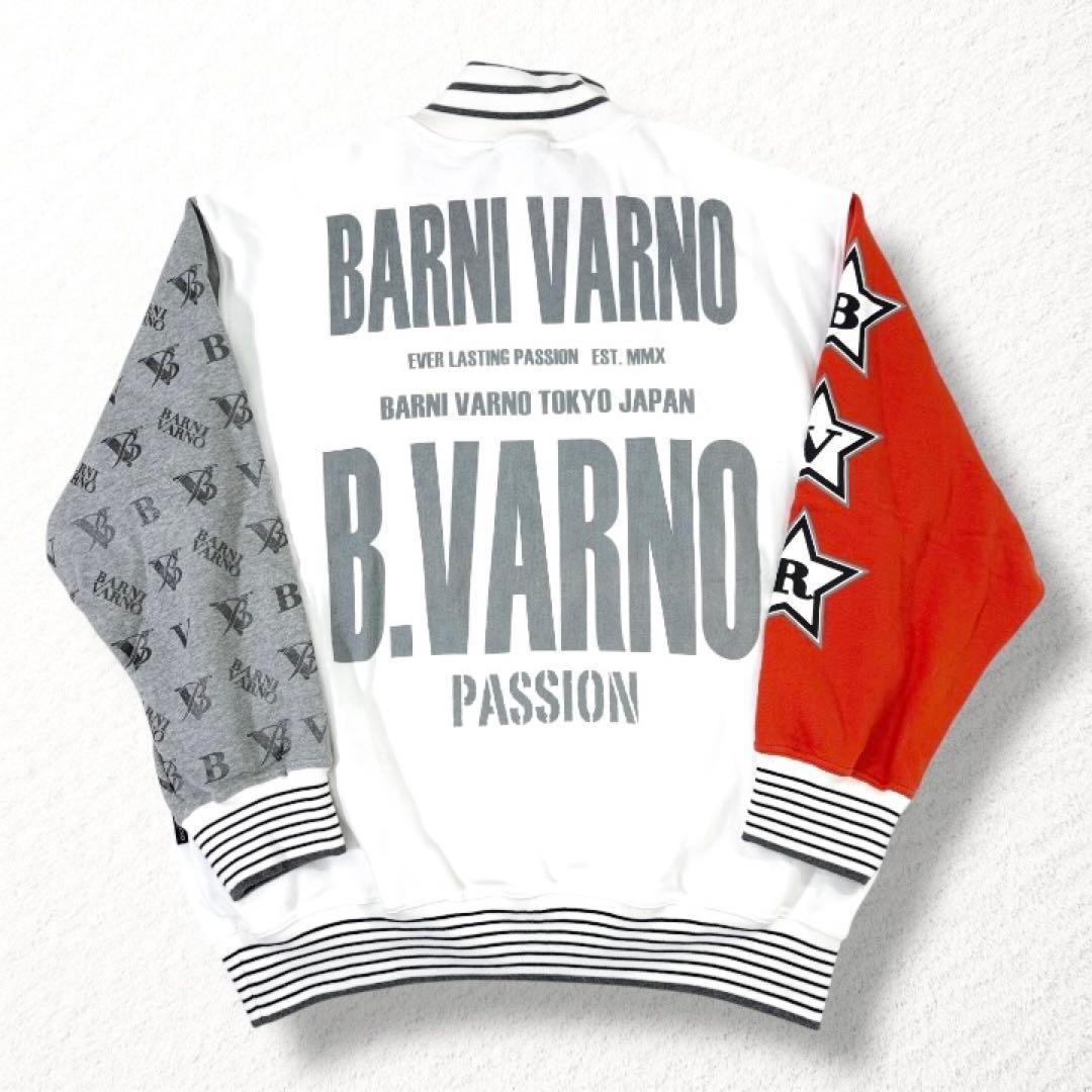 【BARNIVARNO】ハーフジップスウェット 背面ビッグロゴ 袖切替 白 3L