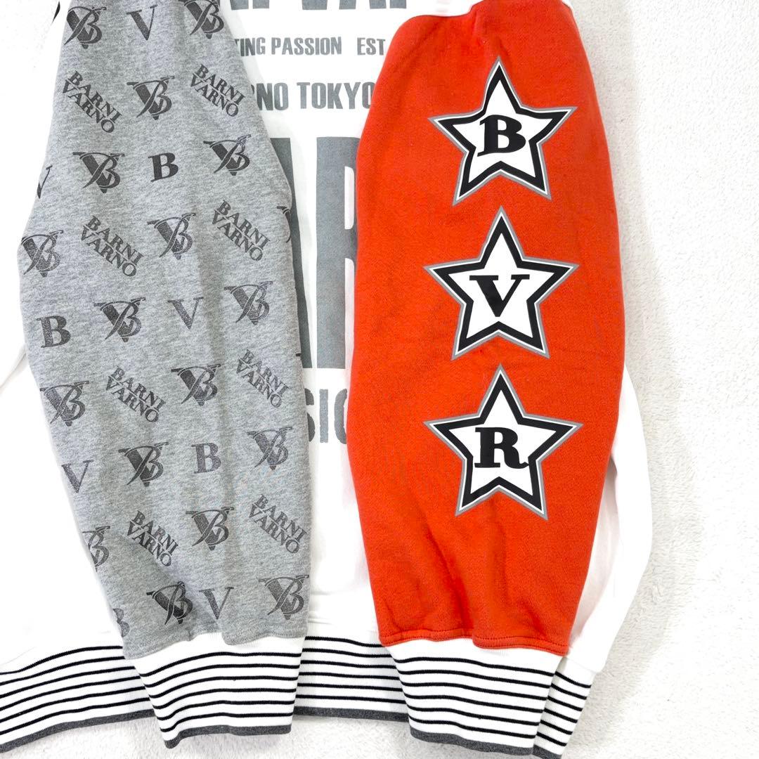 【BARNIVARNO】ハーフジップスウェット 背面ビッグロゴ 袖切替 白 3L