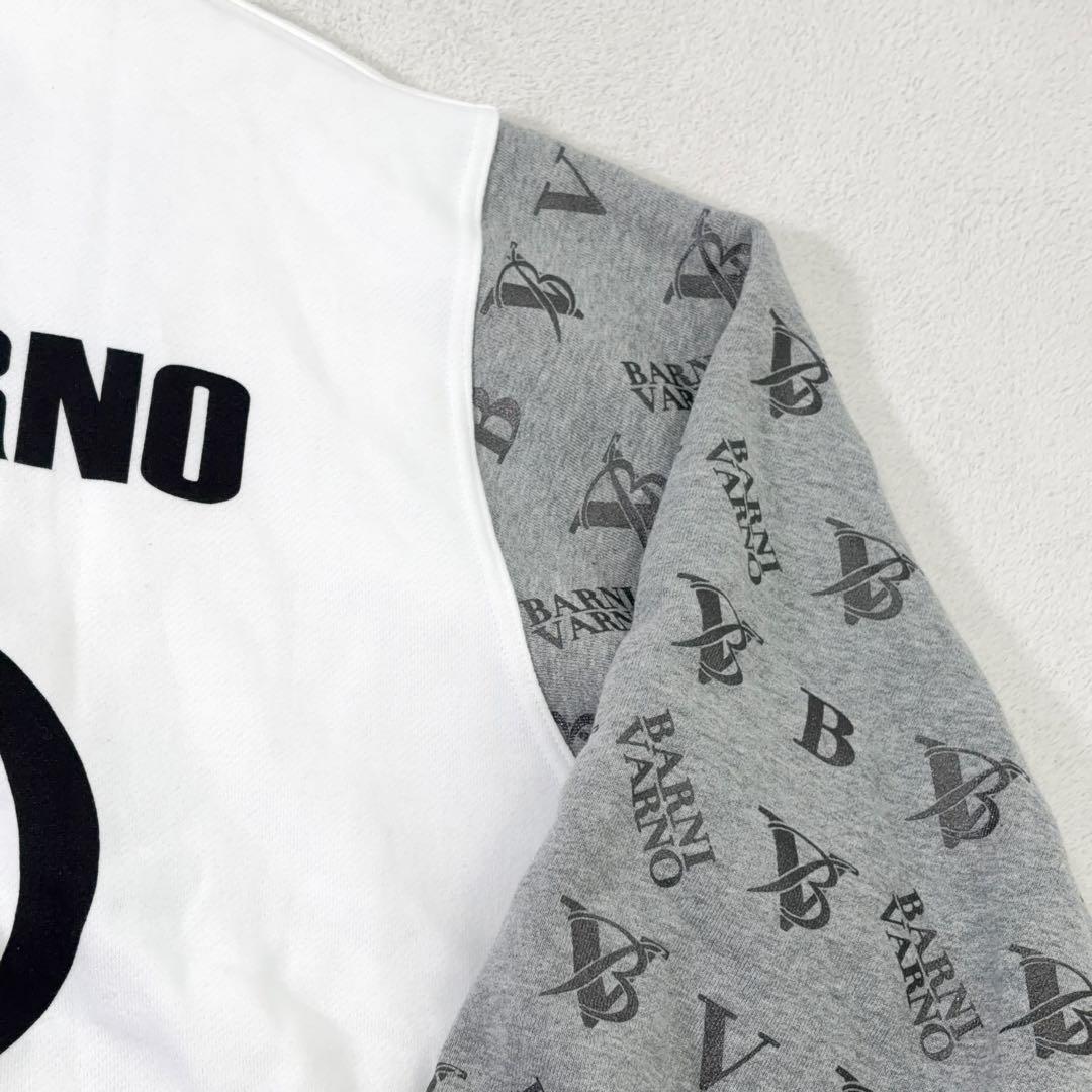 【BARNIVARNO】ハーフジップスウェット 背面ビッグロゴ 袖切替 白 3L