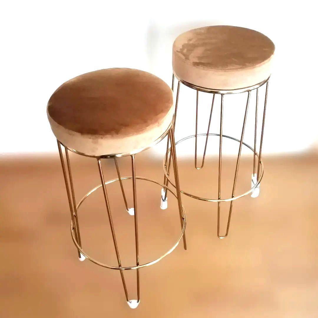 ハイスツール ベロア ゴールド脚 丸型　カウンターチェア　2脚セット