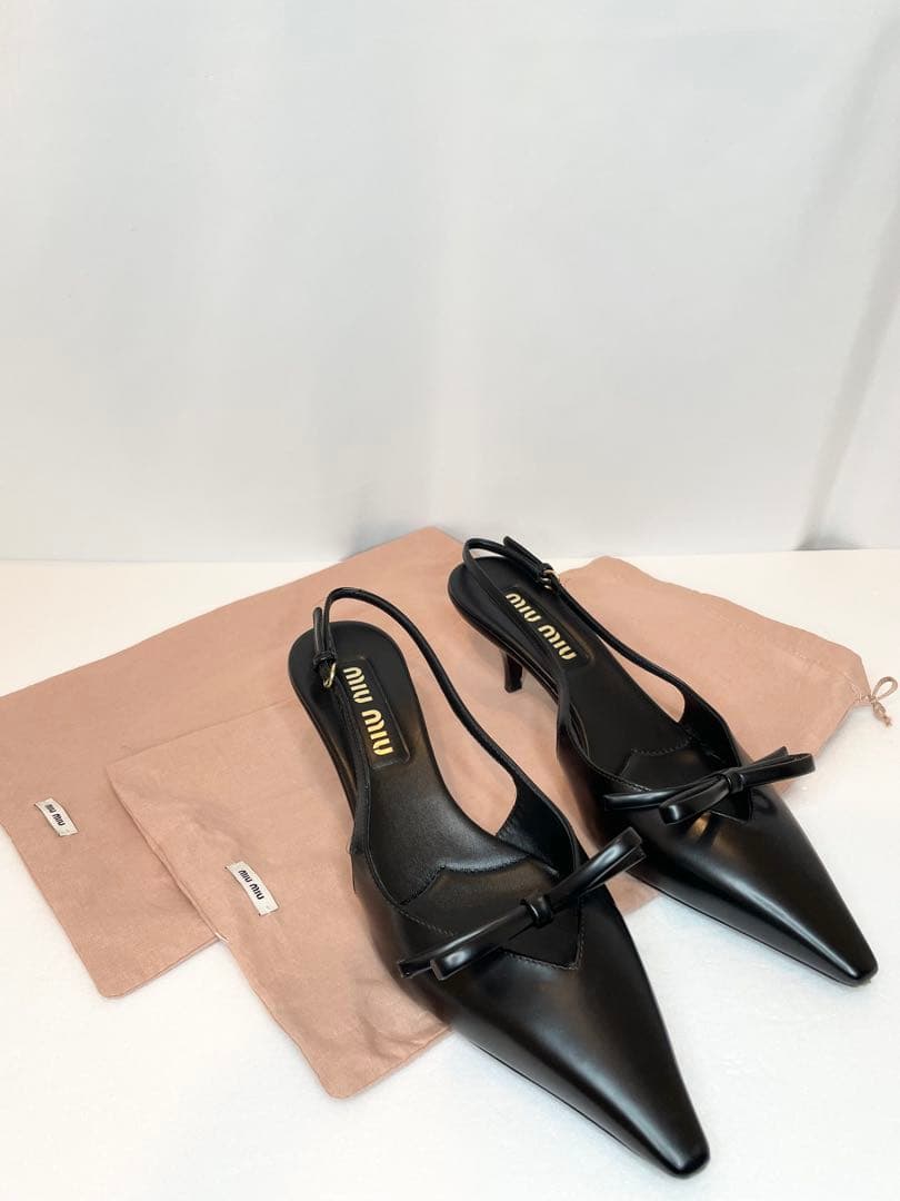 [キズ有り] MiuMiu レザー スリングバック ヒール(38/25cm)