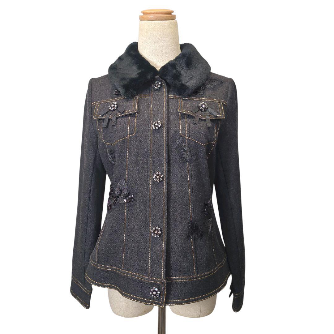 【新品タグ付き】Super Beauty デニム風ジャケット ビジュー 黒 40
