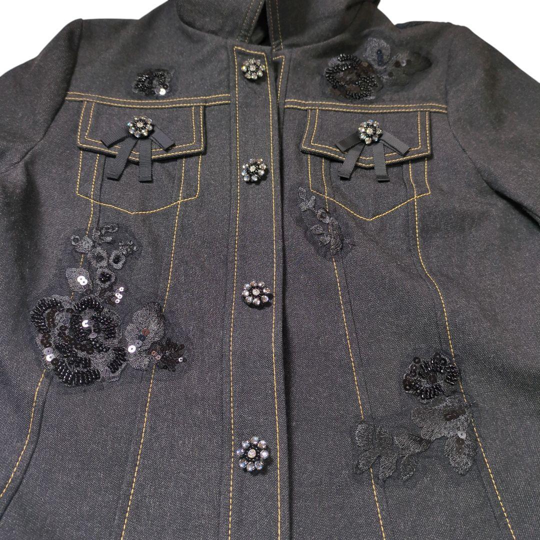 【新品タグ付き】Super Beauty デニム風ジャケット ビジュー 黒 40