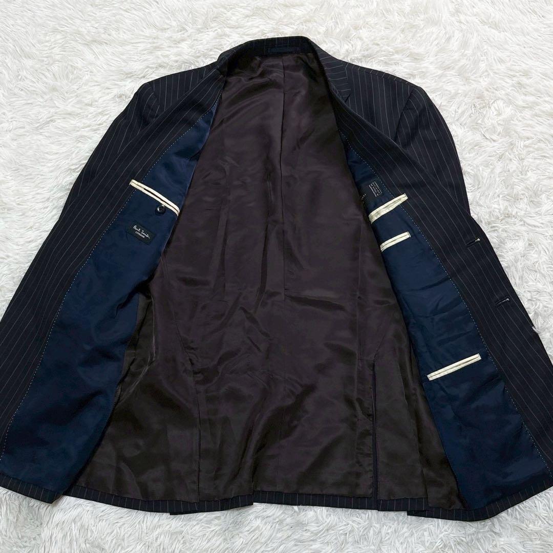 美品/L相当 ポールスミス×高級LANIFICO スーツ　ストライプ　ネイビー