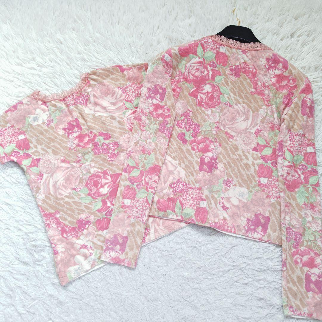 【ブルマリン】アンナモリナーリ花柄アンサンブル レース 薔薇 ピンクカーディガン