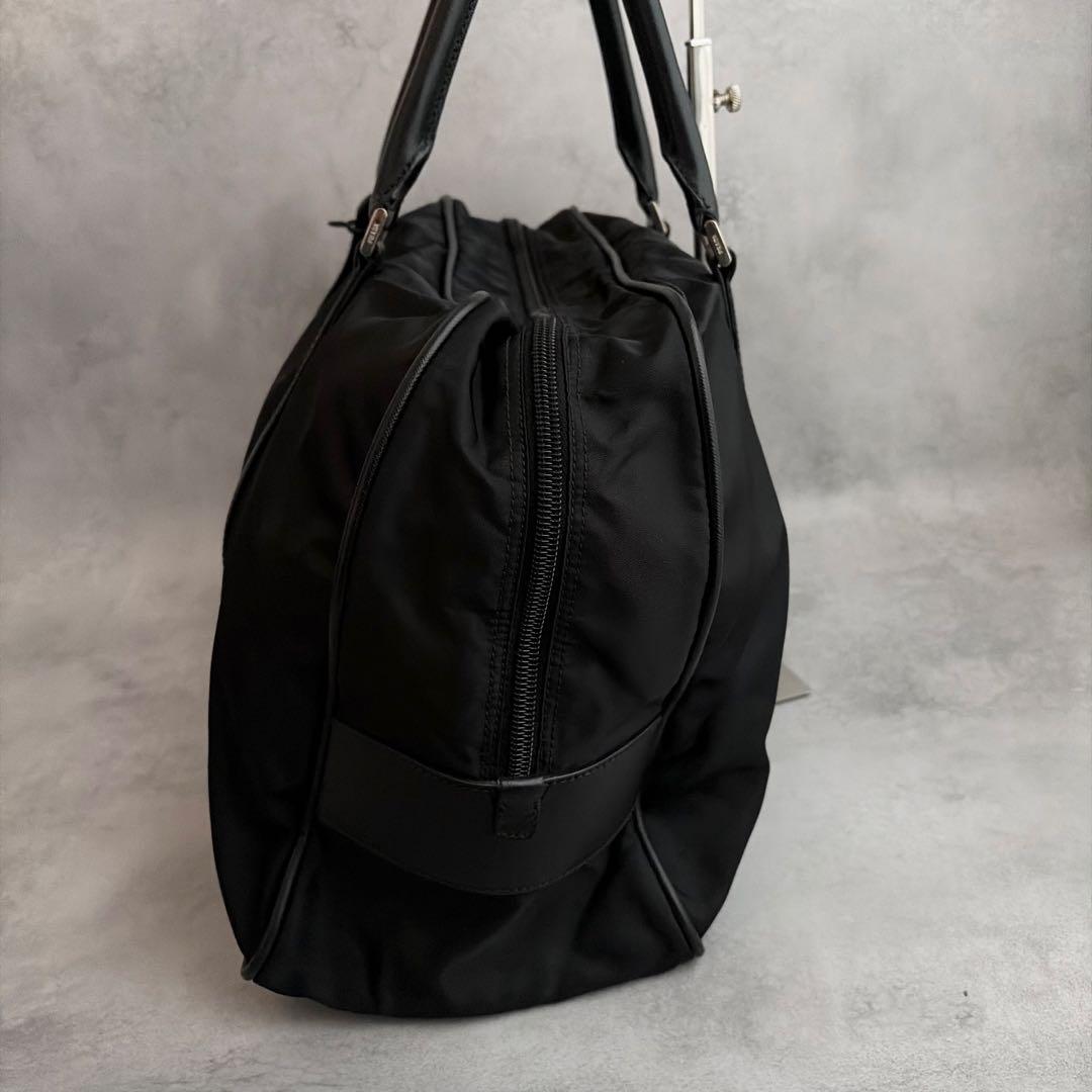 【美品✨】PRADA ボストントート　ナイロン×サフィアーノレザー　黒　三角ロゴ